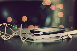 apple, beautiful, book, earphones, glitter, ipod, lights, music, photo
