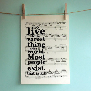 ... Wilde Inspirational Quote Typographic Art Print on Vintage Sheet Music