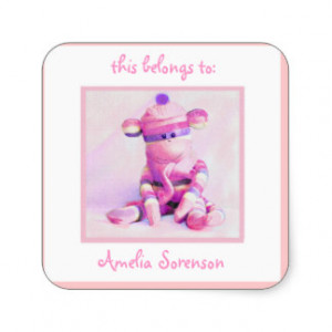 pink sock monkey personalized stickers