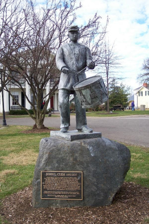 Statue honoring Johnny Clem, located in the Veterans Park in Newark ...