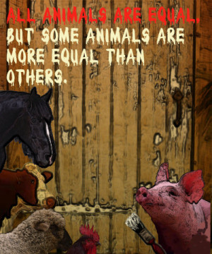 Constructed cartoon image of the animals in Animal farm putting the ...