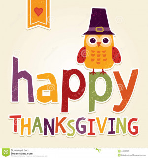 Thanksgiving Day card, poster or menu design with cute owl in Pilgrim ...