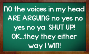 NO the voices in my head ARE ARGUING no yes no yes no ya SHUT UP! OK ...