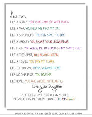 To Mom Print Sentimental Mother's Gift Mum Birthday Present Sweet Poem ...
