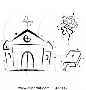 ... Collage Of A Black And White Stenciled Church, Bouquet And Bible by