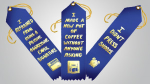 15 blue ribbons for slackers at work