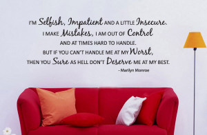 MARILYN MONROE I'm Selfish Impatient Insecure Quote Vinyl Wall Decal ...