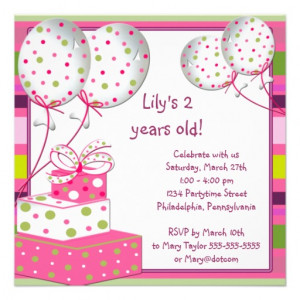 Pink Ballons Girls 2nd Birthday Party Personalized Announcement from ...