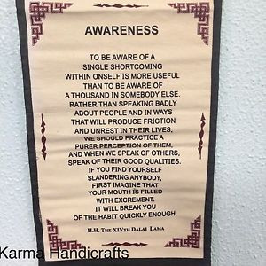 ... Yoga-Buddhist-AWARENESS-H-H-Dalai-Lama-Quote-Wall-Hanging-Thanka-Nepal