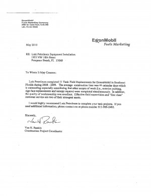 Letter of recommendation from ExxonMobil