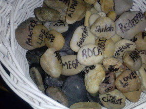 basket of rocks, a sharpie, and time. :) I wrote almost every name ...