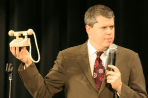 Daniel Handler prepares to call Lemony Snicket at a reading of The End ...
