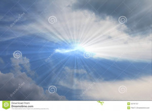 Holy Spirit on light blue sky background.