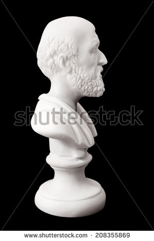 ... father of medicine. Sculpture isolated on black background - stock