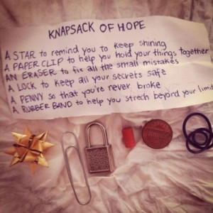 knapsack #hope #paperclip #meaningful #sayings #penny #lock #eraser