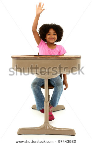 Man Sitting His Desk And Raising Hands Victory Stock
