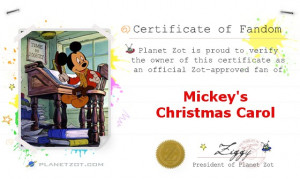 Certified fan of Mickey's Christmas Carol - Planetzot.com