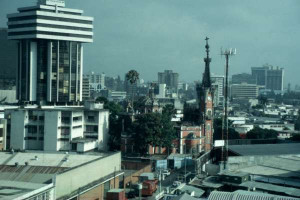 Guatemala City, near USAID offices. The top of the church steeple ...