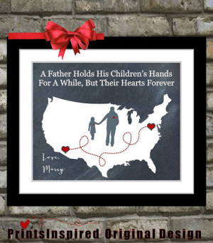 Gift For Dad Birthday Distance Map Hearts Father Quotes