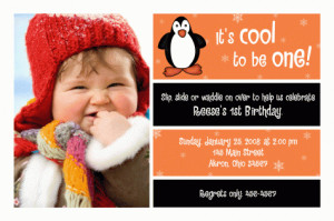 Penguin Photo Card Birthday Invitation Custom Party 1st 2nd 3rd ...