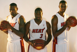 27: (L-R) LeBron James, Dwyane Wade and Chris Bosh of the Miami Heat ...