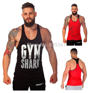 GymShark Fitness Tank Top Men Stringer Gym Shark Bodybuilding Muscle ...