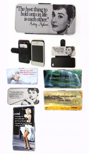 Audrey Hepburn Marilyn Monroe Love quotes leather wallet flip fan case ...