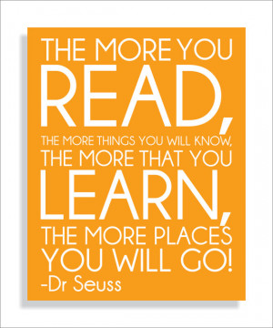 Dr. Seuss Quote, Read, Modern Art Print Typography Nursery wall decor ...