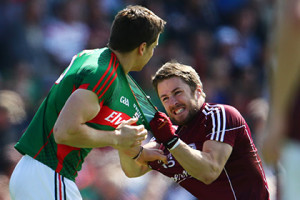 Galway's Michael Lundy and Lee Keegan of Mayo during an off the ball ...