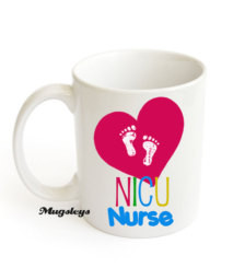 NICU Nurse Coffee Mug gift, cute baby feet heart, natal Intensive Care ...