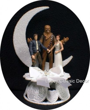 War Wedding Cake Topper w Han Solo Groom Princess Leia Bride Chewbacca ...