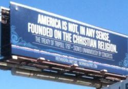 on a billboard with an atheist-friendly misquote from Thomas Jefferson ...