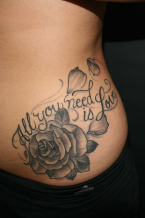 ... black and grey shaded rose hip tattoo. Quote: 