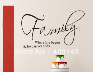 family where life begins small wall art stickers quotes home ...