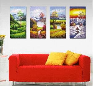 hand painted 4 season wall art tree painting oil pictures on the wall