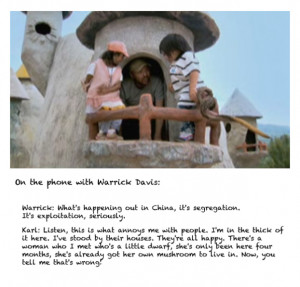 Karl discussing the Chinese dwarf village with Warrick Davis…