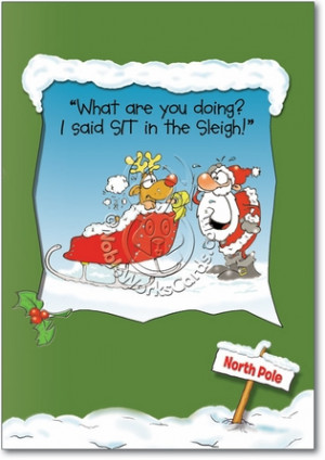Rudolph Sit In Sleigh Naughty Humor Merry Christmas Greeting Card ...