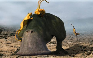 Alien predators finish off a large grazer with repeated poison stinger ...