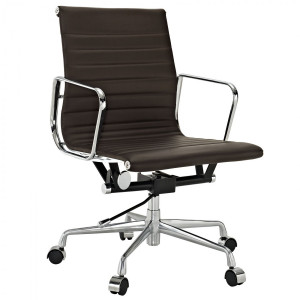 Eames Style Aluminum Group Management Office Chair in Brown Leather
