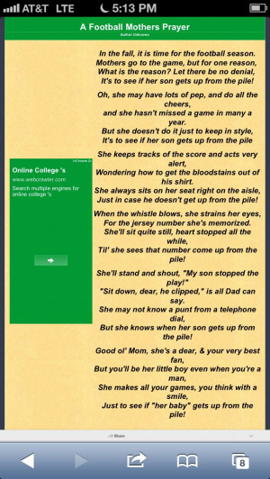Football Mom Prayer Football moms prayer author unknown. via melodi ...