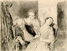 Interior scene of an older man and younger woman sitting next to each ...