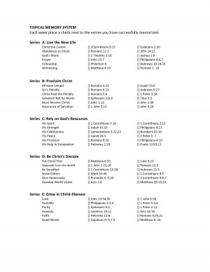TOPICAL MEMORY SYSTEM Each week place a check next to the verses