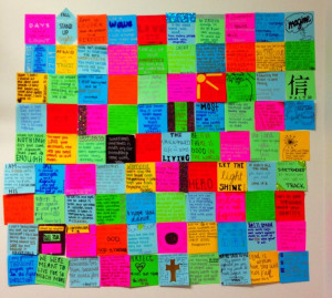 Fill a wall with quotes and verses written on colorful sticky notes