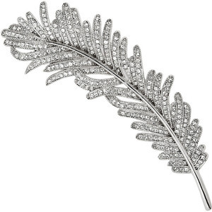 Kenneth Jay Lane Silver tone crystal feather brooch