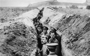 ... line up in a trench during World War One Photo: Hulton/Getty Images