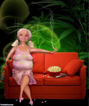 Fat Barbie Doll Smoking and Eating Popcorn - pictures