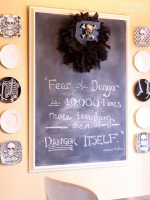 Halloween chalkboard quote and skull plate décor at madiganmade.com