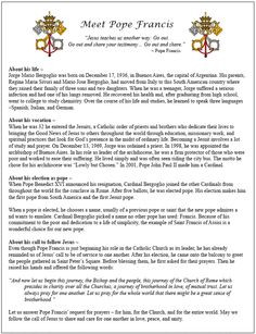 Meet Pope Francis: A Free handout to learn about our new leader's life ...