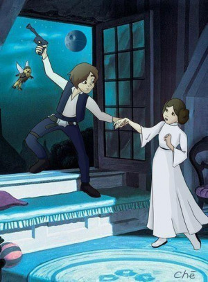 Princess Leia Han Solo Peter Pan Wendy. Disney Star Wars mashup