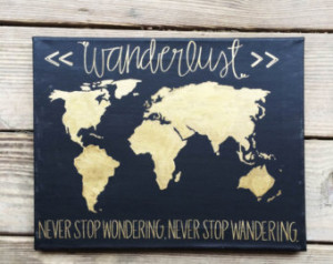 Wanderlust Gold World Map Quote Can vas ...